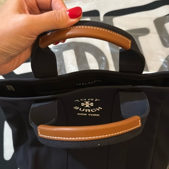 Brand New Tory Burch hand held canvas navy blue tote bag - Picture 6 of 12